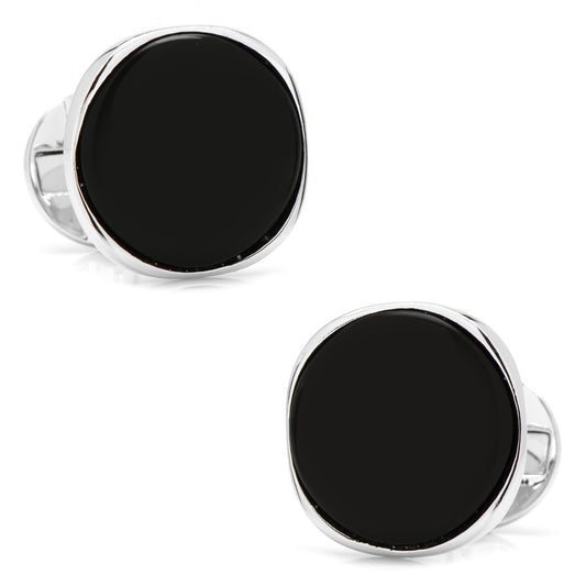 The Sterling Silver Classic Formal Onyx Cufflinks by Cufflinks.com feature oval-shaped onyx faces and are elegantly displayed on a white background.