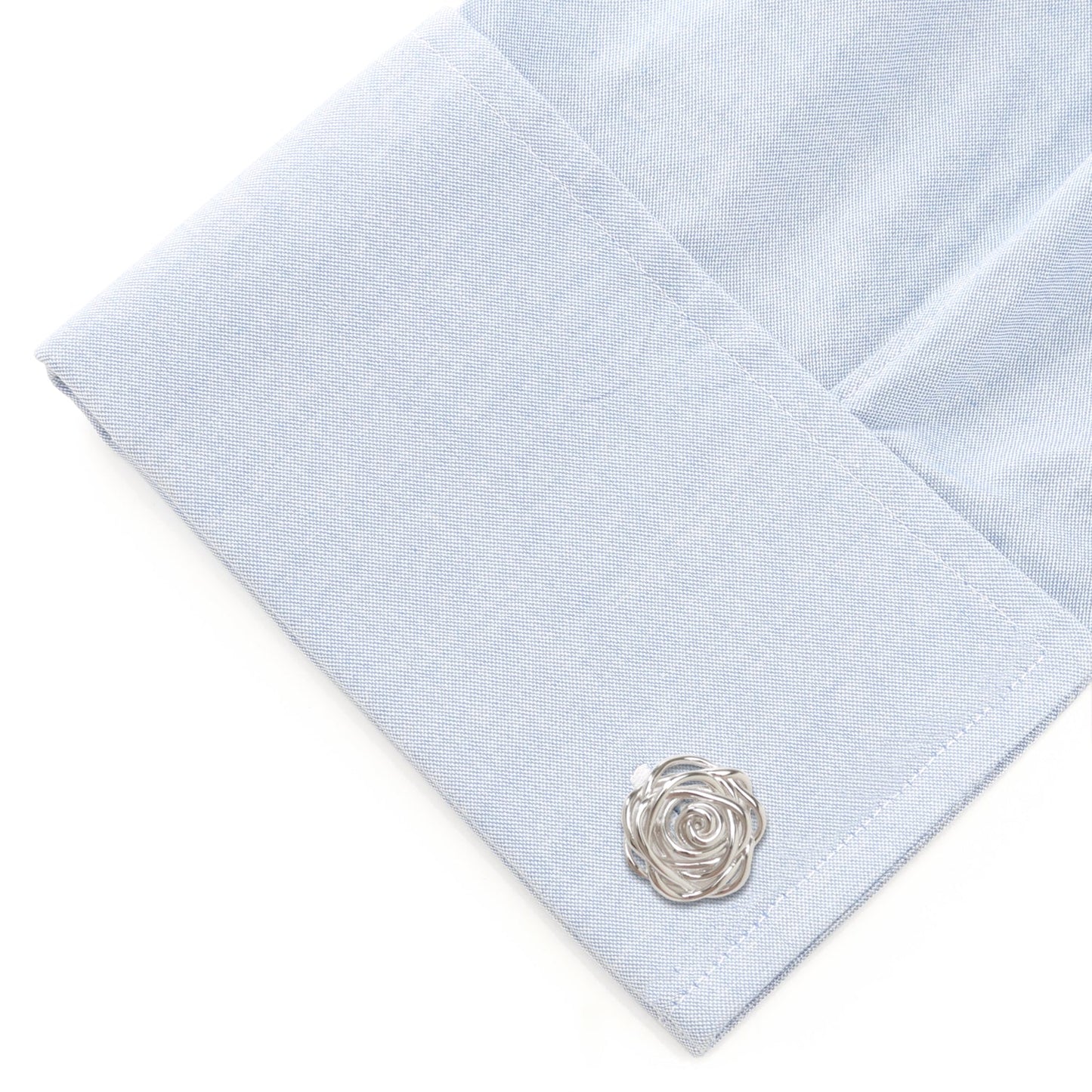 The Sterling Silver Rhodium Plated Rose Cufflinks by Cufflinks.com feature intricate openwork rose designs on a white background.