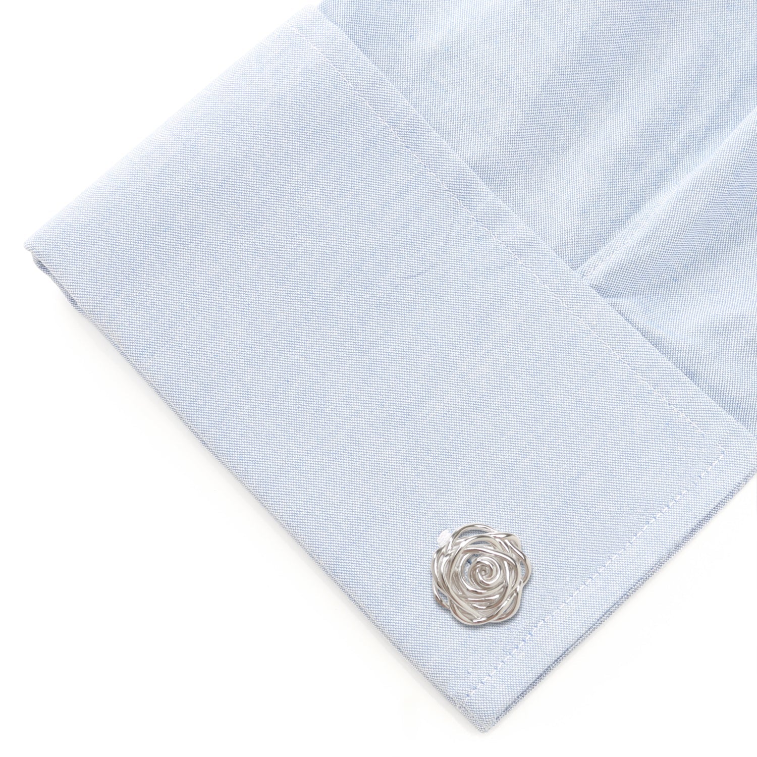 The Sterling Silver Rhodium Plated Rose Cufflinks by Cufflinks.com feature intricate openwork rose designs on a white background.