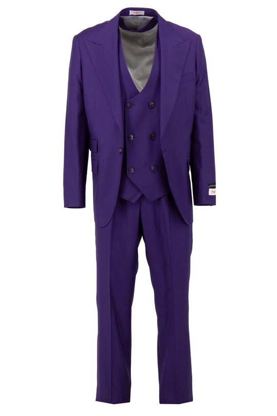 Tiglio Rosso Orvietto Semi Wide Leg Purple suit featuring a single-button blazer and matching wide-leg trousers.