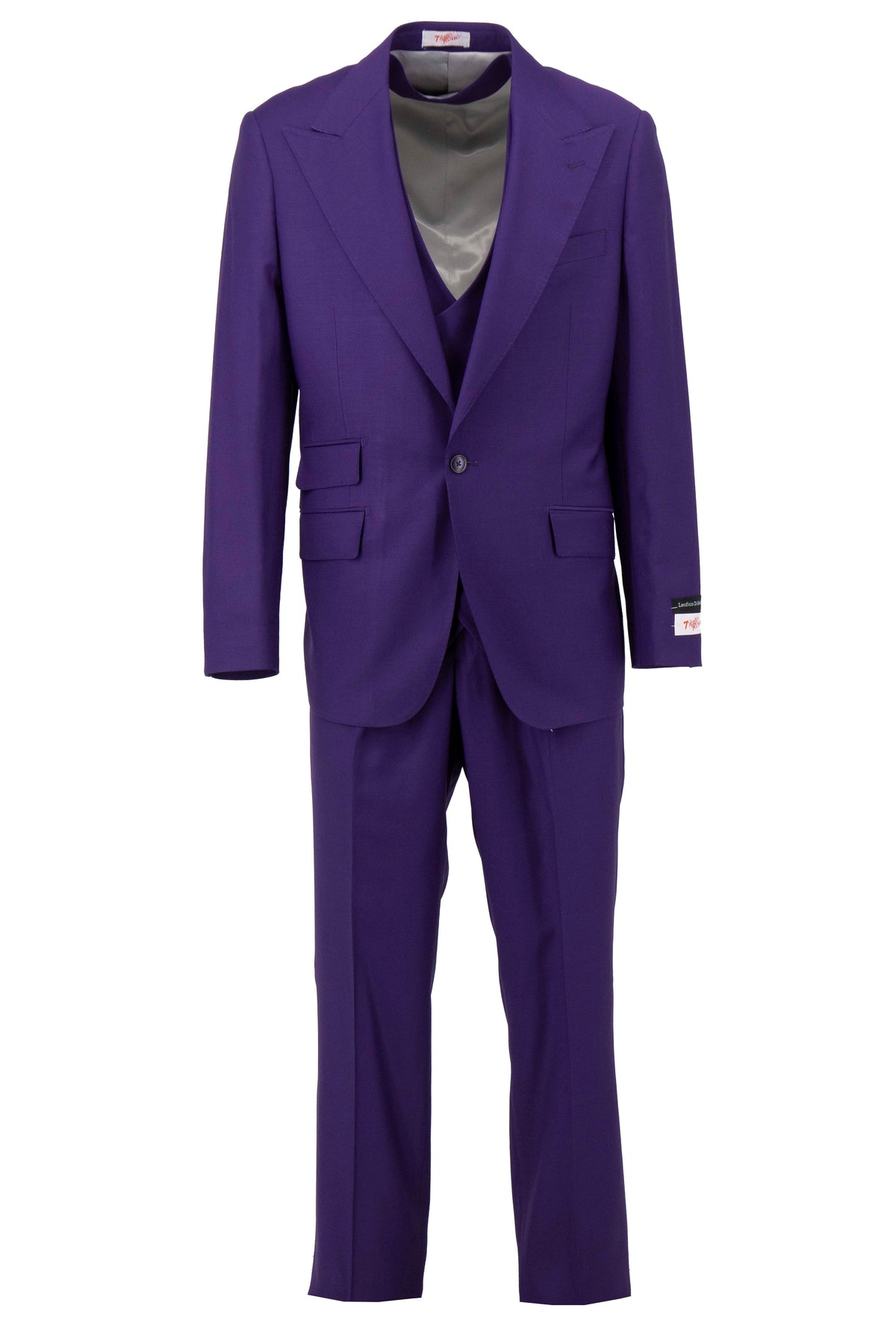 Tiglio Rosso Orvietto Semi Wide Leg Purple suit featuring a single-button blazer and matching wide-leg trousers.