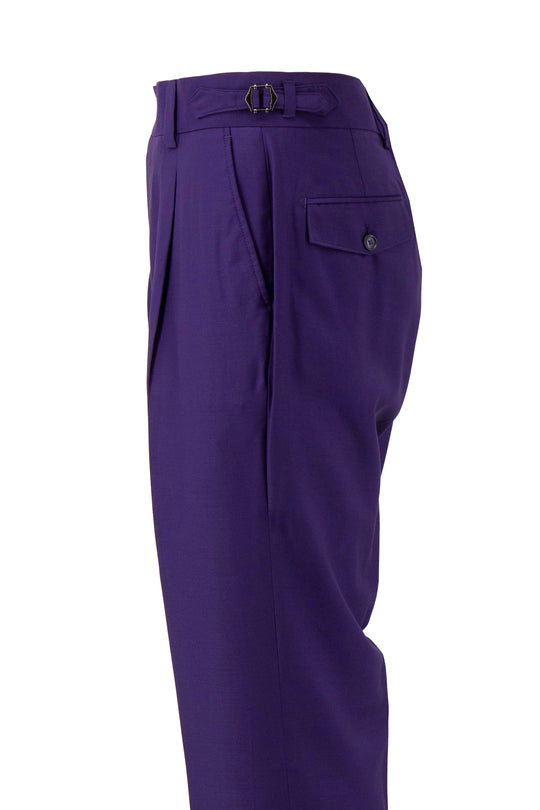Tiglio Rosso Orvietto Semi Wide Leg Purple suit featuring a single-button blazer and matching wide-leg trousers.