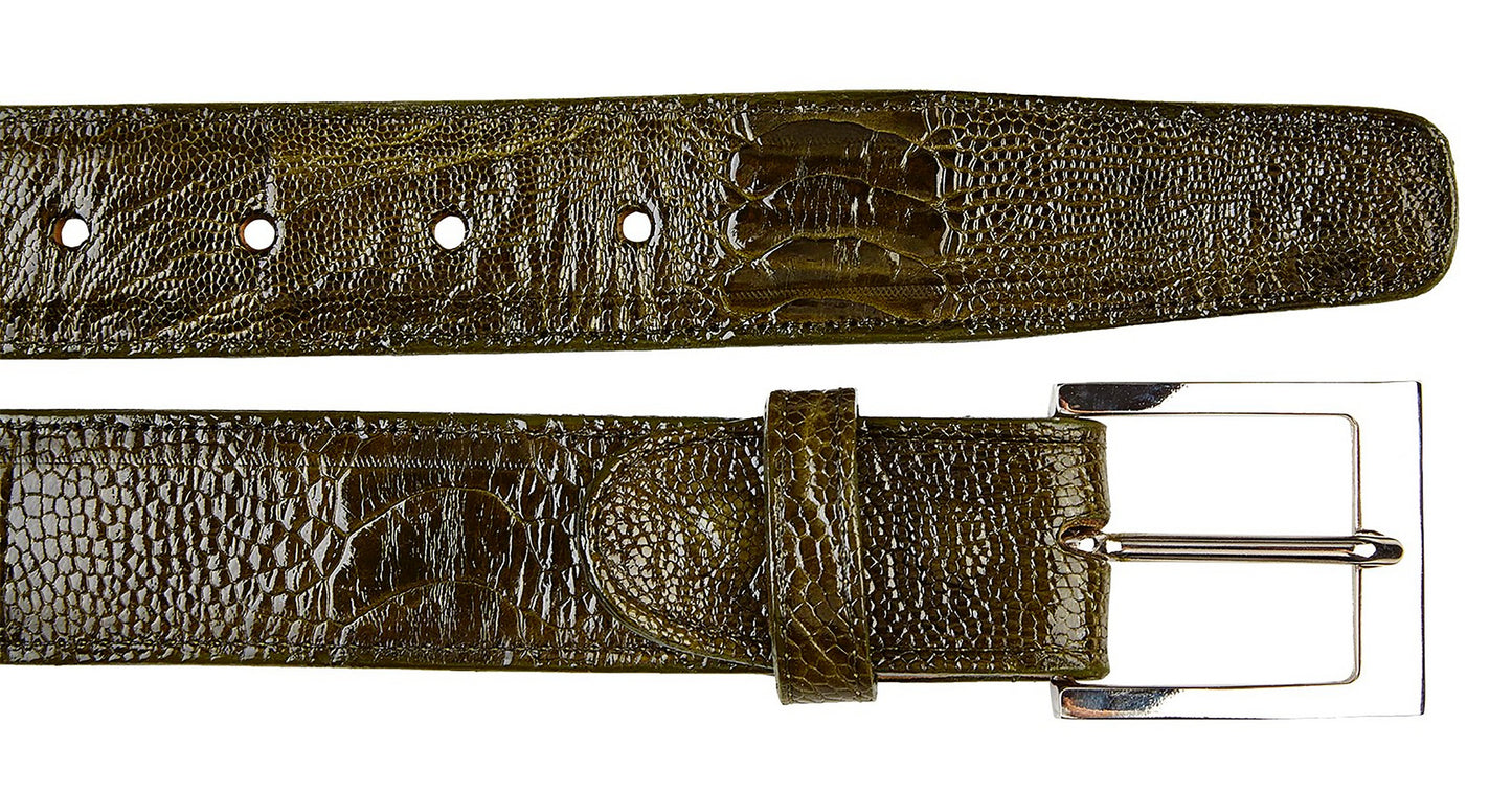 This BELVEDERE belt in brown features a textured leather design with a silver buckle and multiple holes for adjustability. Crafted under Style #2000, it showcases the unique ostrich leg pattern of the Belvedere Ostrich Leg Belts collection, adding an elegant touch.