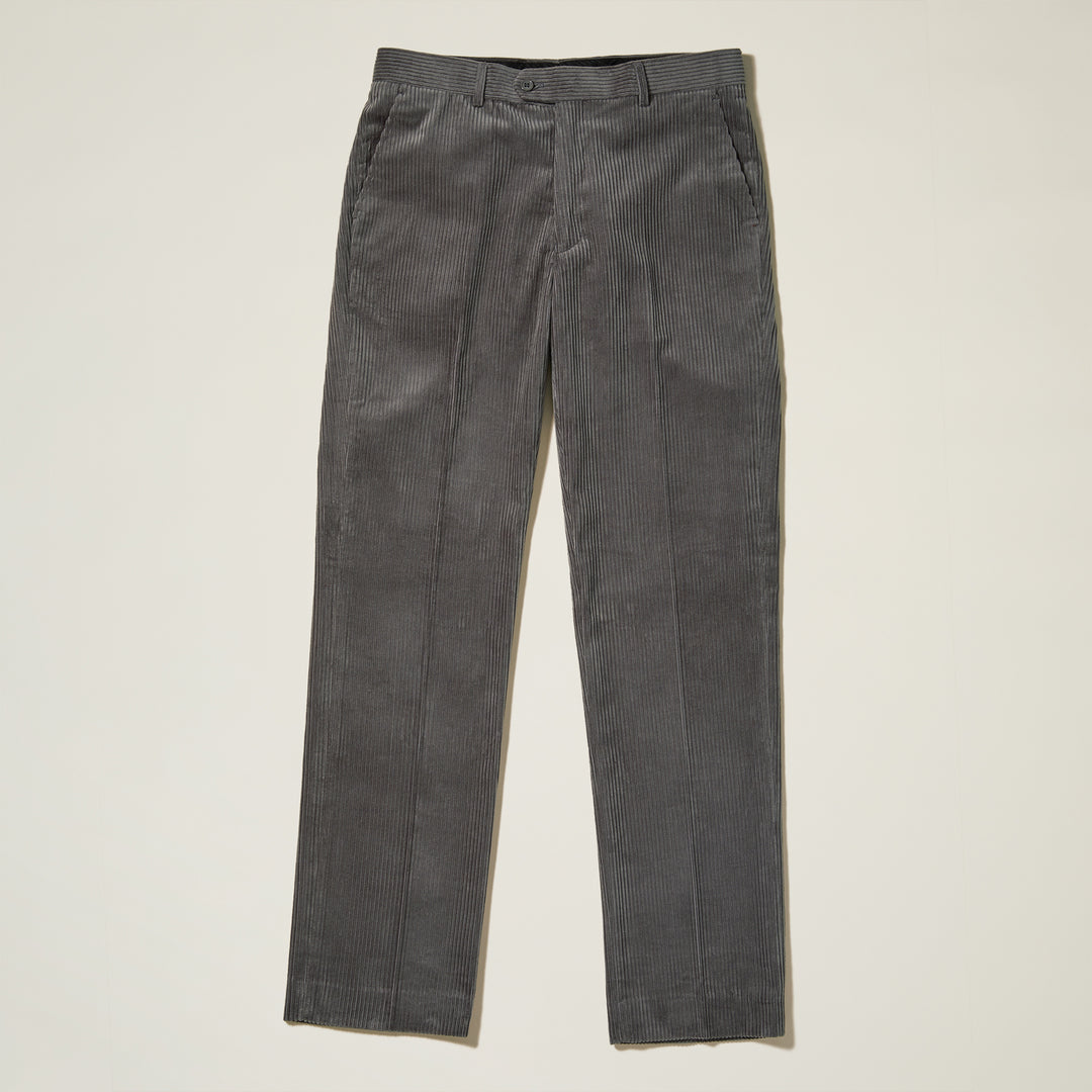 Inserch Cotton Corduroy Pants P3103-00030 Grey by Inserch feature a modern fit, flat front chino style, side pockets, belt loops, and button closure; shown laid flat on a light surface.
