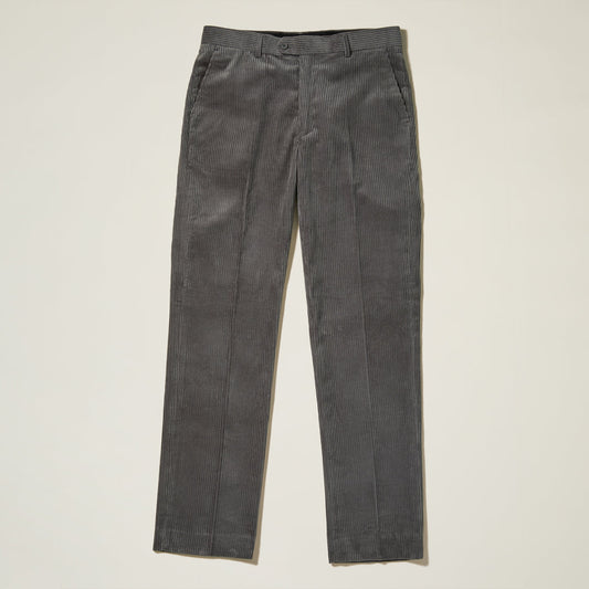Inserch Cotton Corduroy Pants P3103-00030 Grey by Inserch feature a modern fit, flat front chino style, side pockets, belt loops, and button closure; shown laid flat on a light surface.