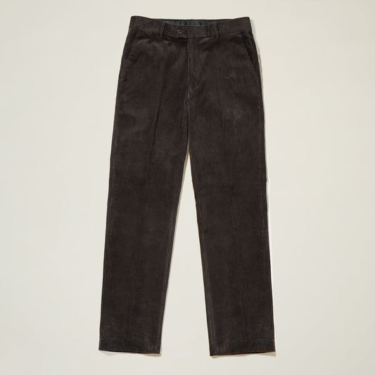 Dark corduroy pants on a light gray background