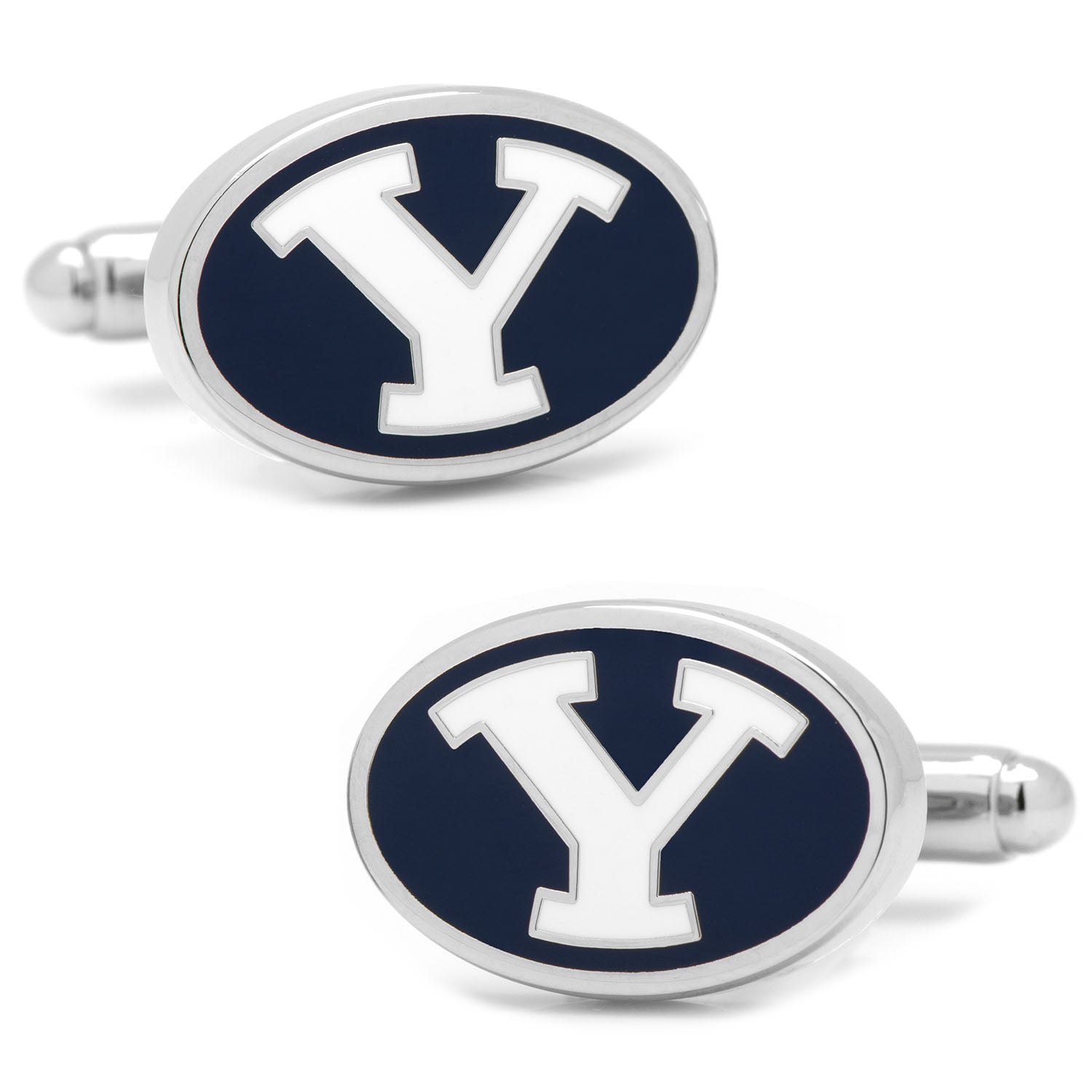 Show off your team pride with Cufflinks.com’s NCAA Brigham Young University Cufflinks, featuring a bold white "Y" on dark blue with silver edging—an ideal addition to any collegiate cufflink collection.