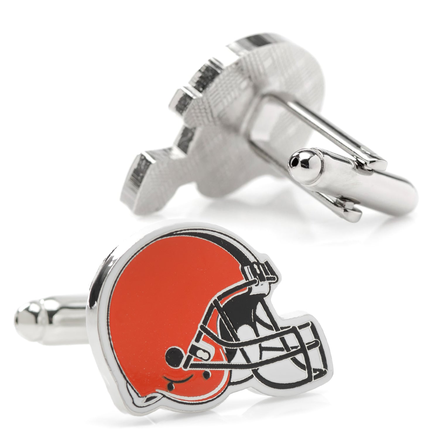 Show your team spirit with NFL Cleveland Browns Cufflinks by Cufflinks.com, featuring orange football helmet designs with black and white details—ideal for any fan.