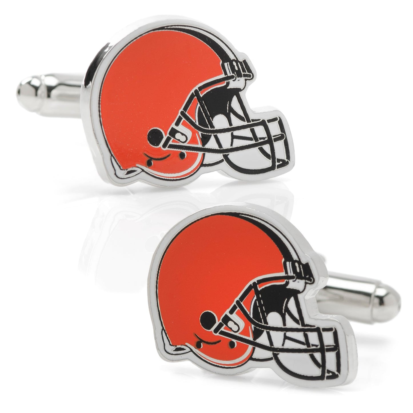 Show your team spirit with NFL Cleveland Browns Cufflinks by Cufflinks.com, featuring orange football helmet designs with black and white details—ideal for any fan.