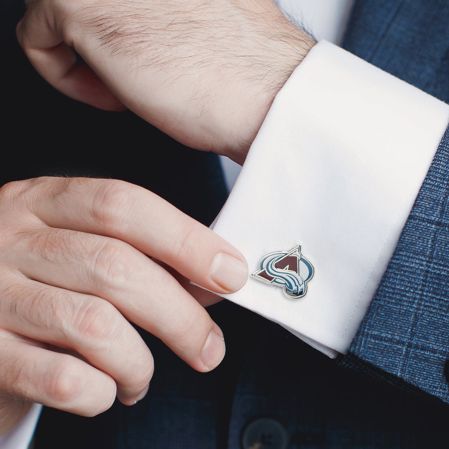 Show your team spirit with NHL Colorado Avalanche Cufflinks by Cufflinks.com, featuring the official team logo in maroon, blue, and white—the perfect NHL accessory for devoted fans.
