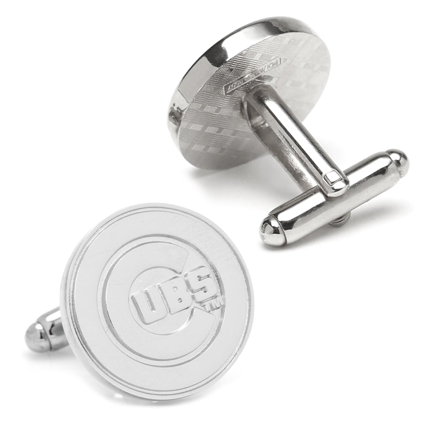 The MLB Chicago Cubs Silver Edition Cufflinks by Cufflinks.com feature the team's logo engraved at the center of each silver cufflink.