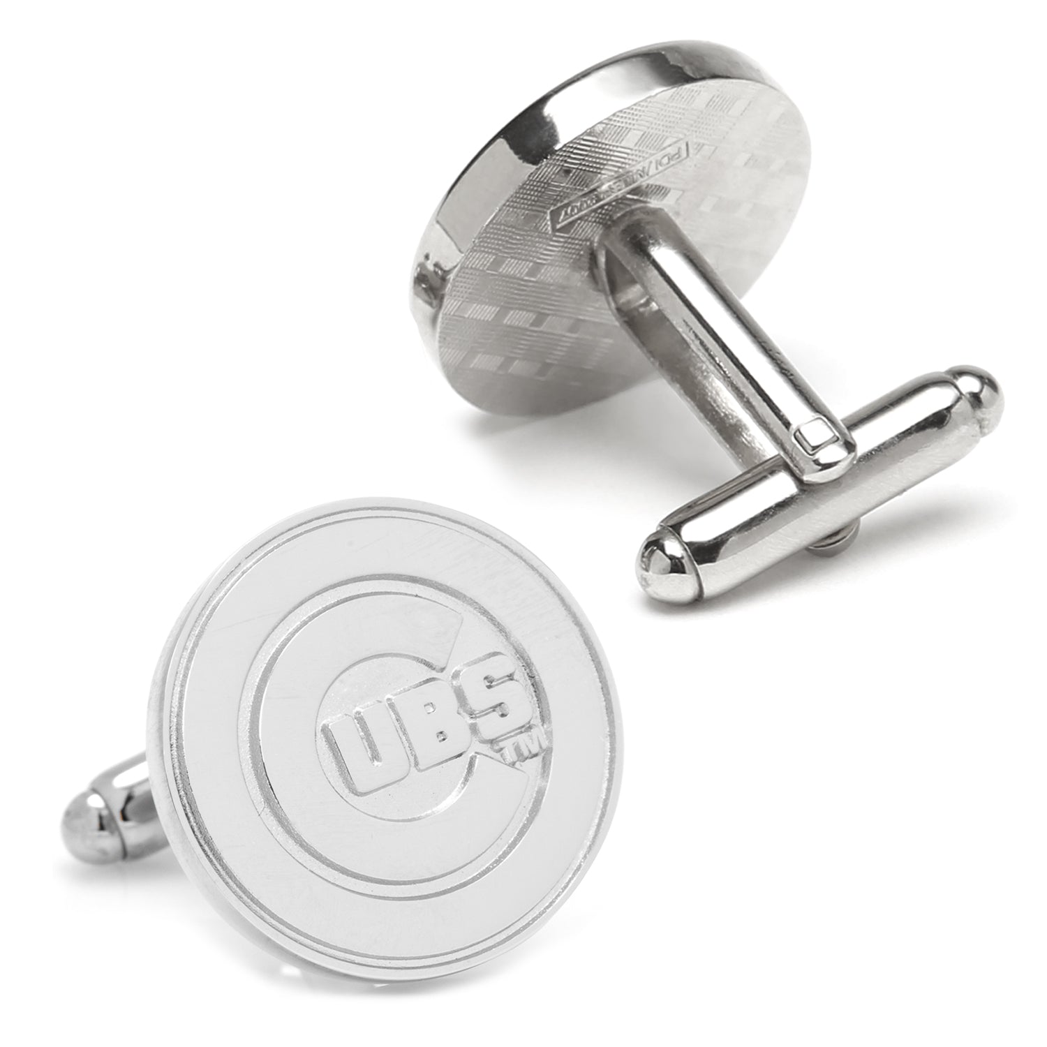 The MLB Chicago Cubs Silver Edition Cufflinks by Cufflinks.com feature the team's logo engraved at the center of each silver cufflink.