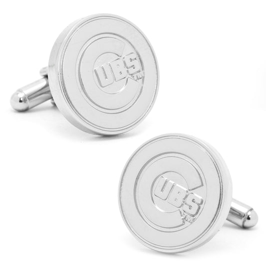 The MLB Chicago Cubs Silver Edition Cufflinks by Cufflinks.com feature the team's logo engraved at the center of each silver cufflink.