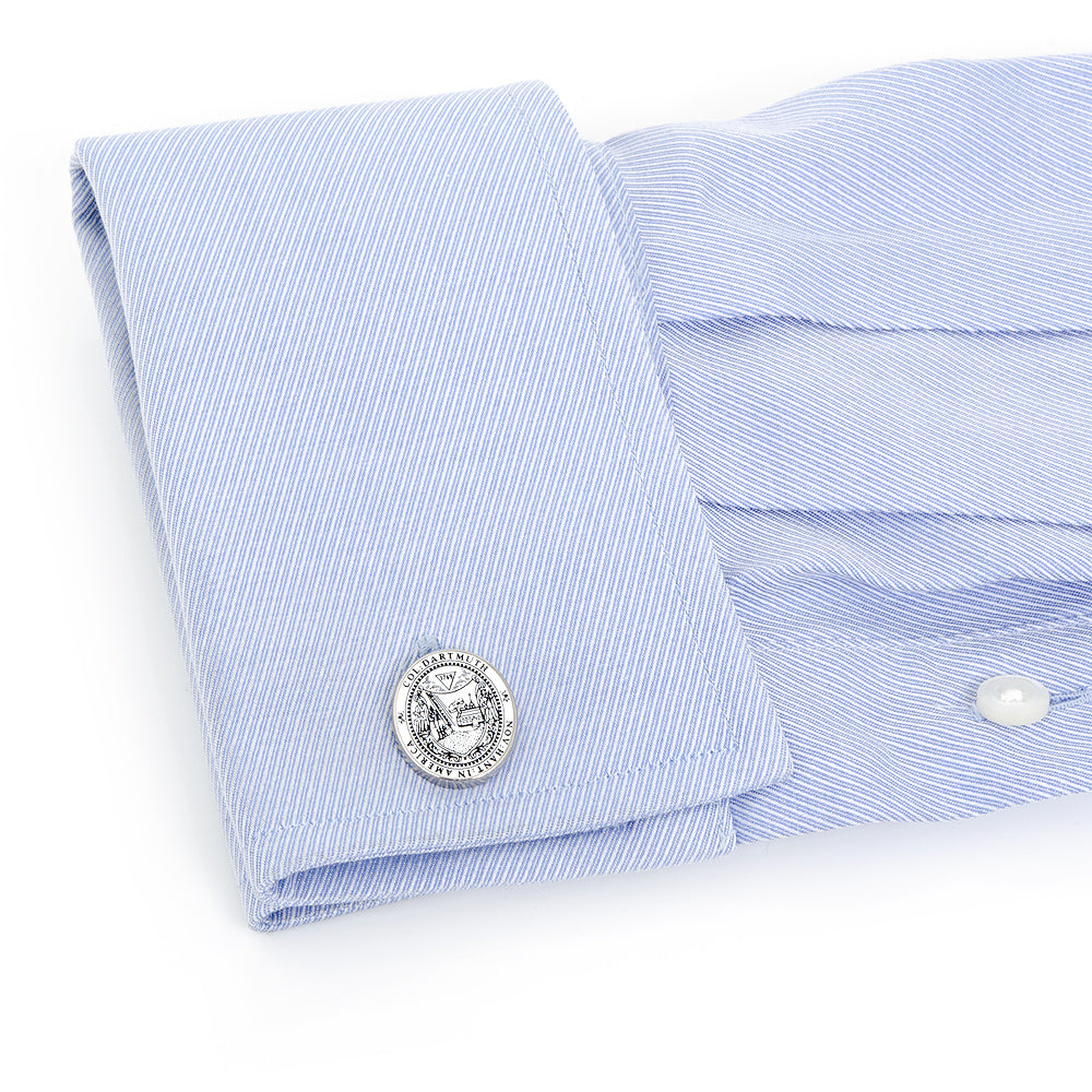 Show your Dartmouth pride with NCAA Dartmouth College Cufflinks by Cufflinks.com—shield-shaped silver cufflinks engraved with a campus building, trees, and "1769" beneath the design.