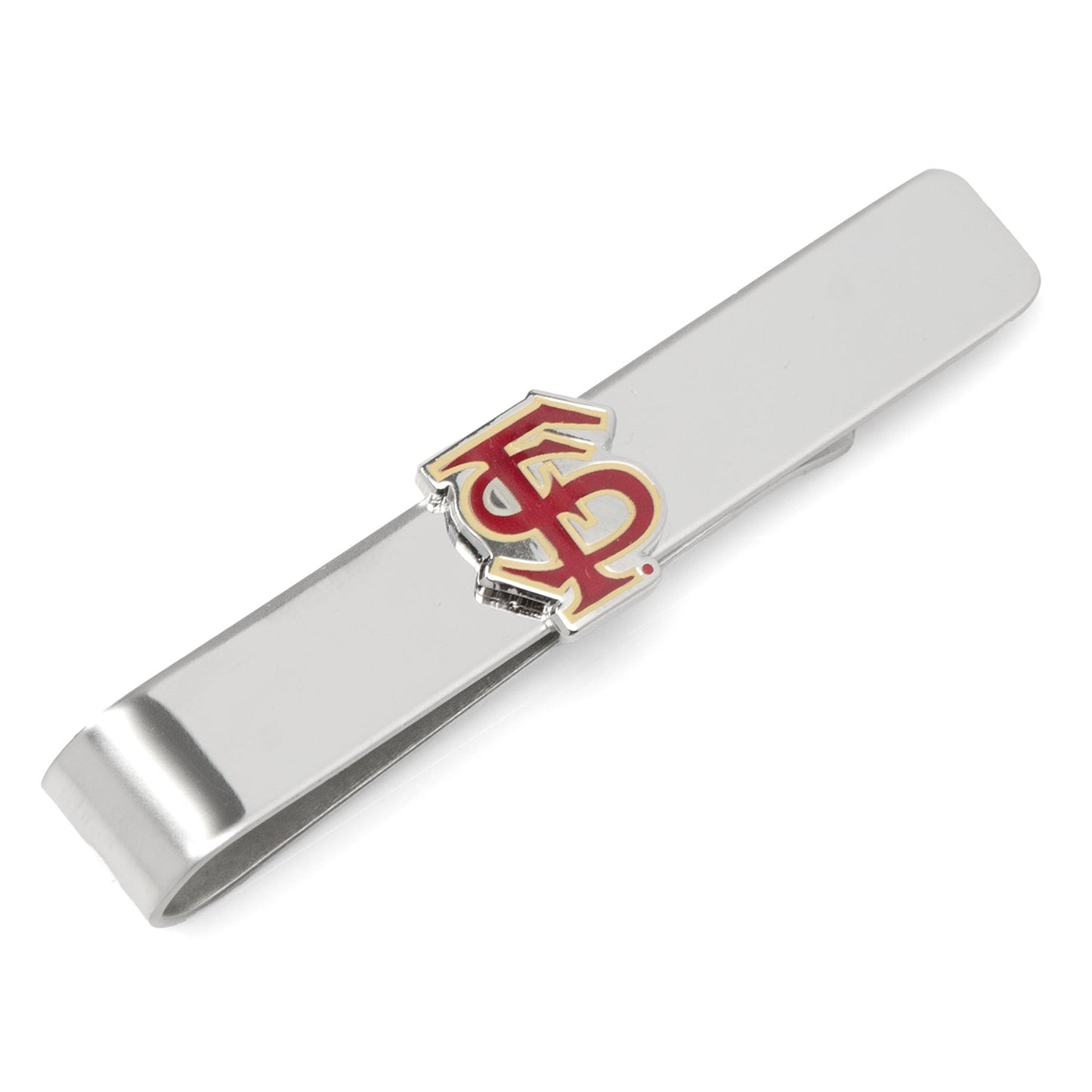 Show your Seminoles pride with the NCAA Florida State Seminoles Tie Bar from Cufflinks.com, featuring a silver finish and a red and gold "FSU" logo—perfect for any fan's collegiate style.