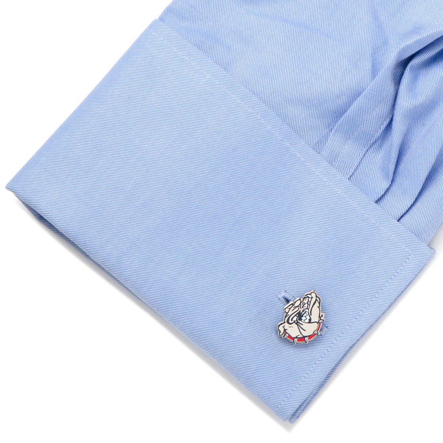 Show off your team pride with NCAA Gonzaga University Bulldogs Cufflinks by Cufflinks.com, featuring a silver illustrated bulldog head with a spiked collar and red and black accents—ideal for any Bulldogs basketball fan.