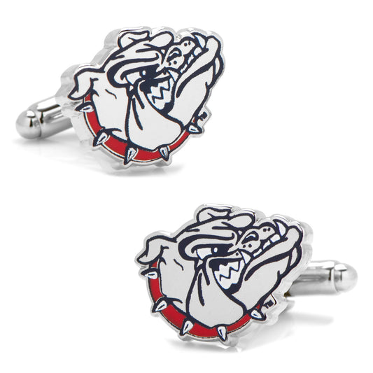 Show off your team pride with NCAA Gonzaga University Bulldogs Cufflinks by Cufflinks.com, featuring a silver illustrated bulldog head with a spiked collar and red and black accents—ideal for any Bulldogs basketball fan.