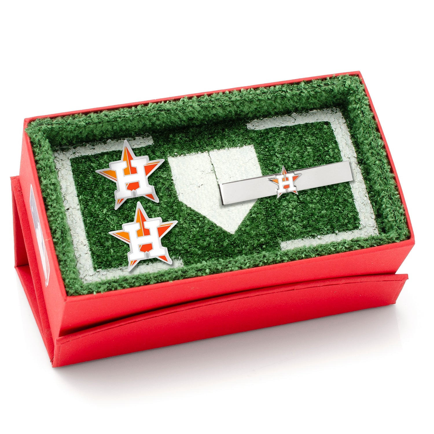 The MLB Houston Astros Cufflinks and Tie Bar Gift Set from Cufflinks.com features the team's orange and white star logo, making it a must-have accessory for any Astros fan.