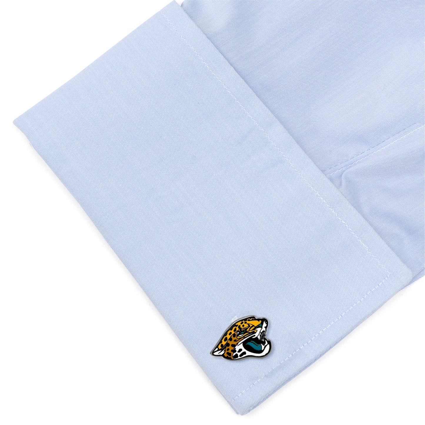 The NFL Jacksonville Jaguars Black Cufflinks by Cufflinks.com feature a stylized jaguar head logo in yellow, black, white, and teal.