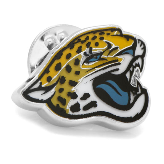 Show your team pride with the NFL Jacksonville Jaguars Lapel Pin by Cufflinks.com, featuring a stylized jaguar head in yellow, black, white, and blue—an ideal official accessory for dedicated fans.