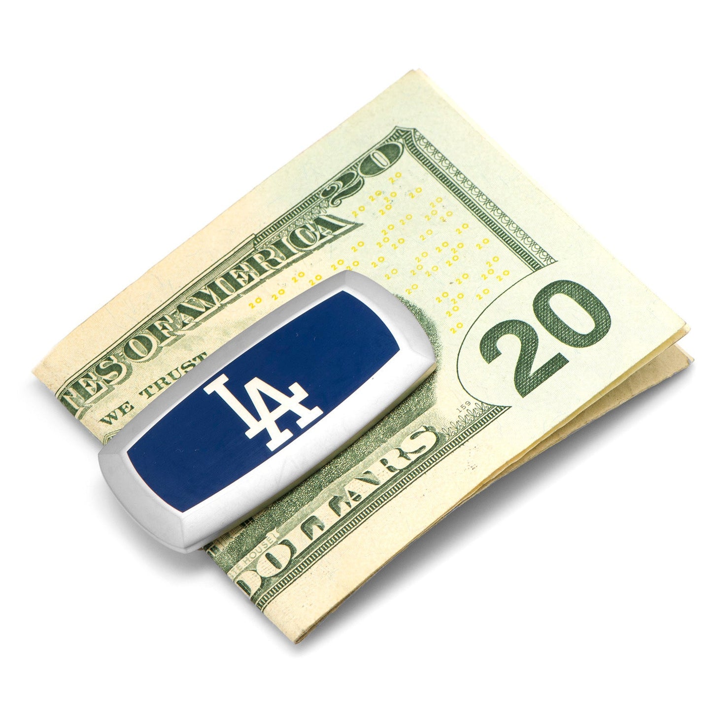 Showcase your team spirit with the MLB LA Dodgers Cushion Money Clip by Cufflinks.com, featuring a rectangular design with a blue center and white interlocking "LA"—an essential accessory for any Dodgers fan.