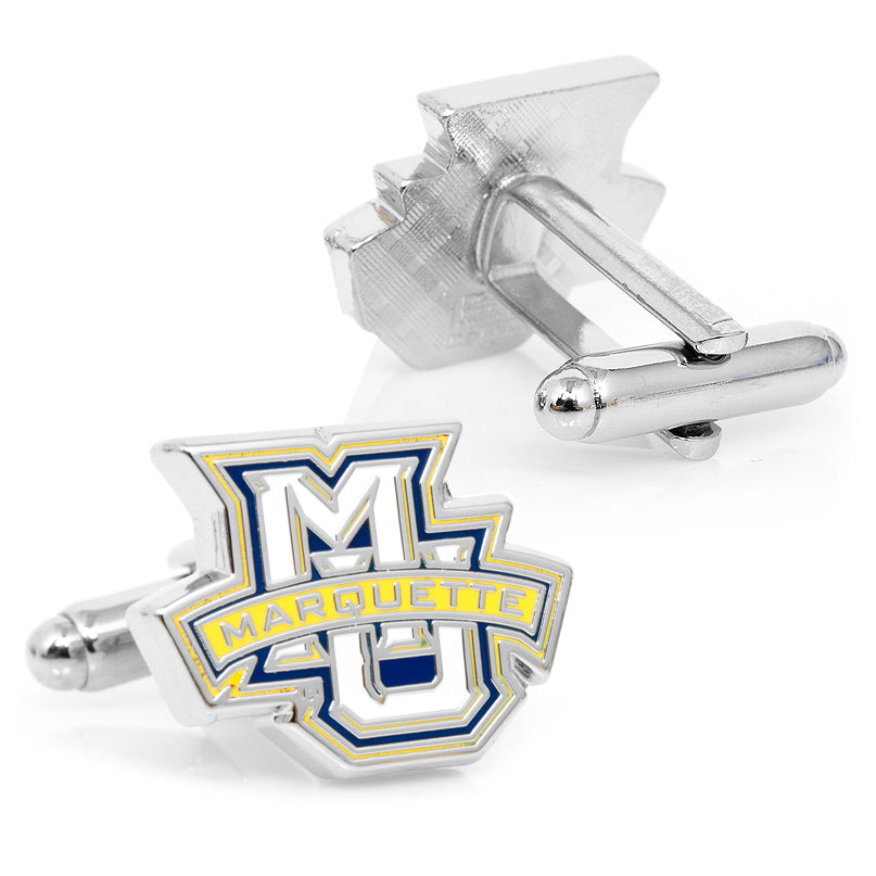 NCAA Marquette Golden Eagle Cufflinks by Cufflinks.com feature the Marquette logo in blue, yellow, and white enamel—a stylish tribute for Marquette fans.