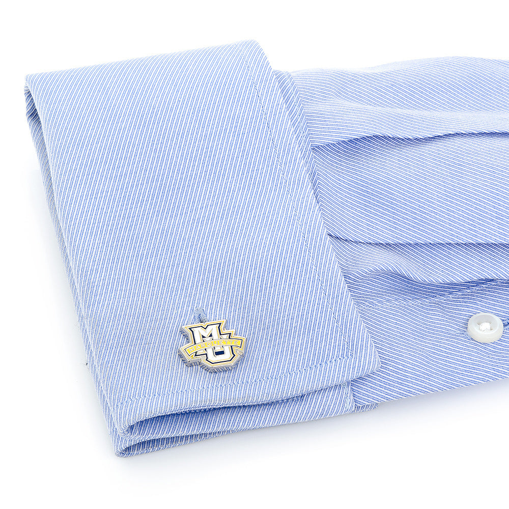 NCAA Marquette Golden Eagle Cufflinks by Cufflinks.com feature the Marquette logo in blue, yellow, and white enamel—a stylish tribute for Marquette fans.