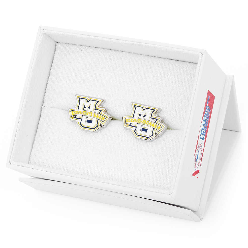 NCAA Marquette Golden Eagle Cufflinks by Cufflinks.com feature the Marquette logo in blue, yellow, and white enamel—a stylish tribute for Marquette fans.