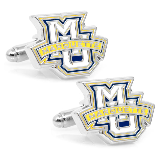 NCAA Marquette Golden Eagle Cufflinks by Cufflinks.com feature the Marquette logo in blue, yellow, and white enamel—a stylish tribute for Marquette fans.