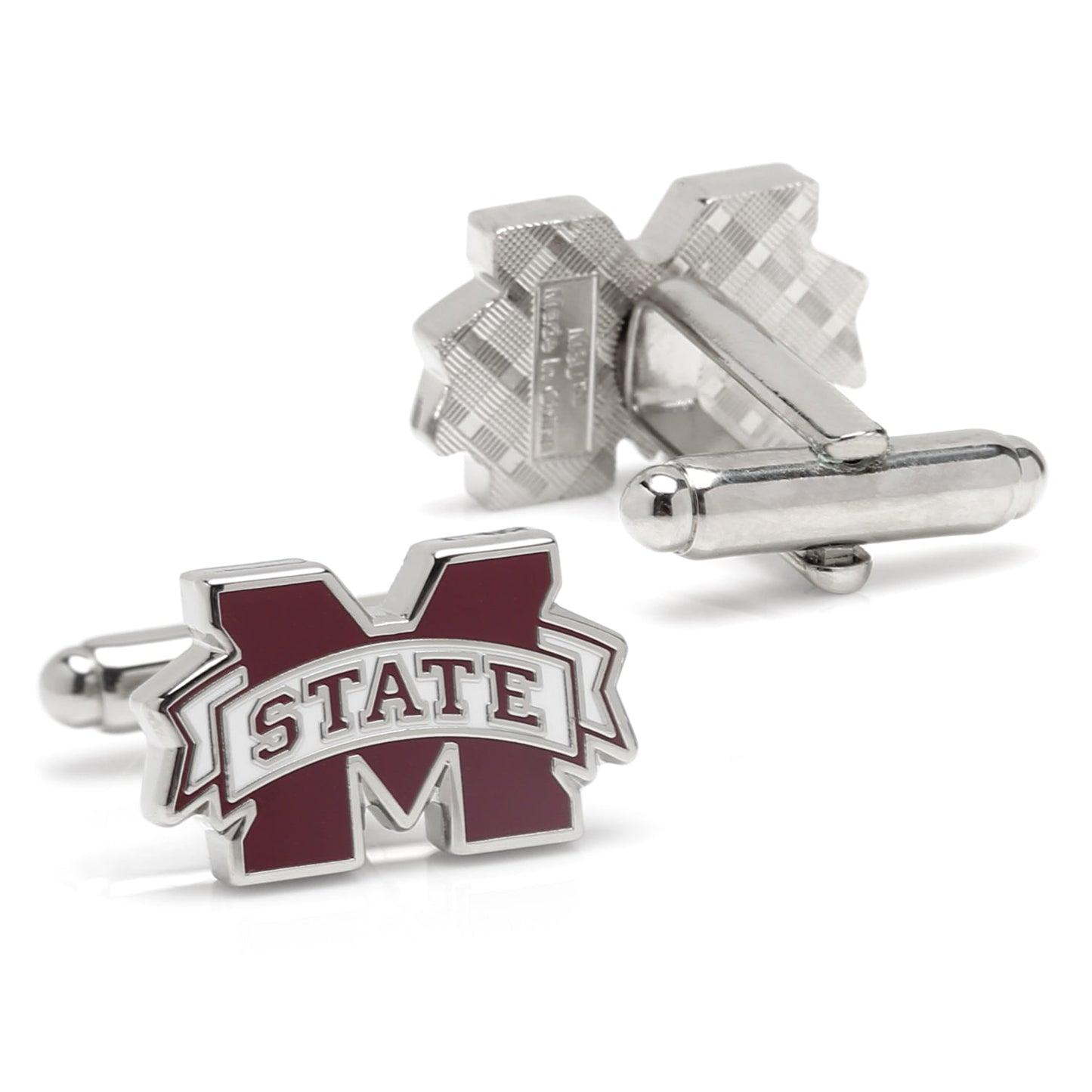 Show your team pride with NCAA Mississippi State Bulldogs Cufflinks by Cufflinks.com, shaped like the university logo with maroon and white detailing and "STATE" across the center—perfect for any Bulldogs fan.
