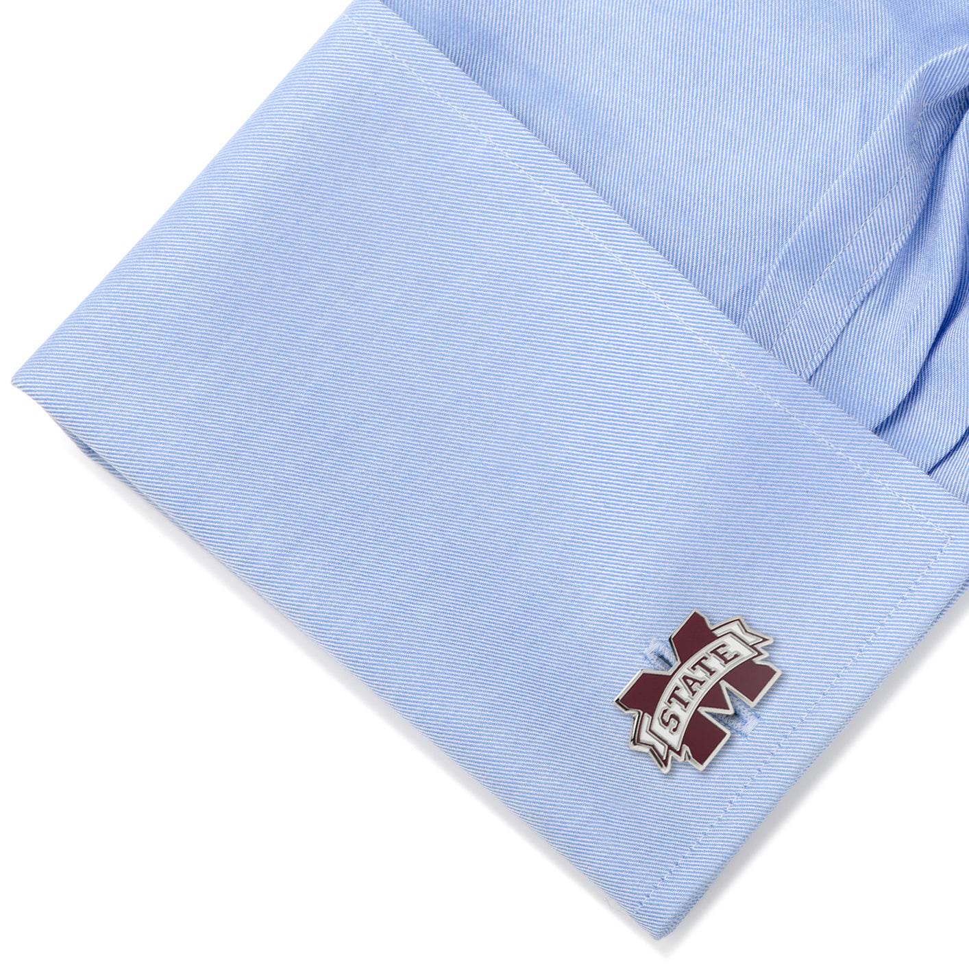 Show your team pride with NCAA Mississippi State Bulldogs Cufflinks by Cufflinks.com, shaped like the university logo with maroon and white detailing and "STATE" across the center—perfect for any Bulldogs fan.