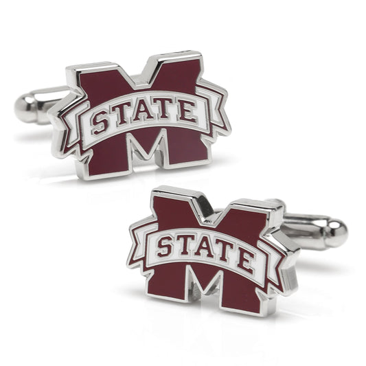 Show your team pride with NCAA Mississippi State Bulldogs Cufflinks by Cufflinks.com, shaped like the university logo with maroon and white detailing and "STATE" across the center—perfect for any Bulldogs fan.