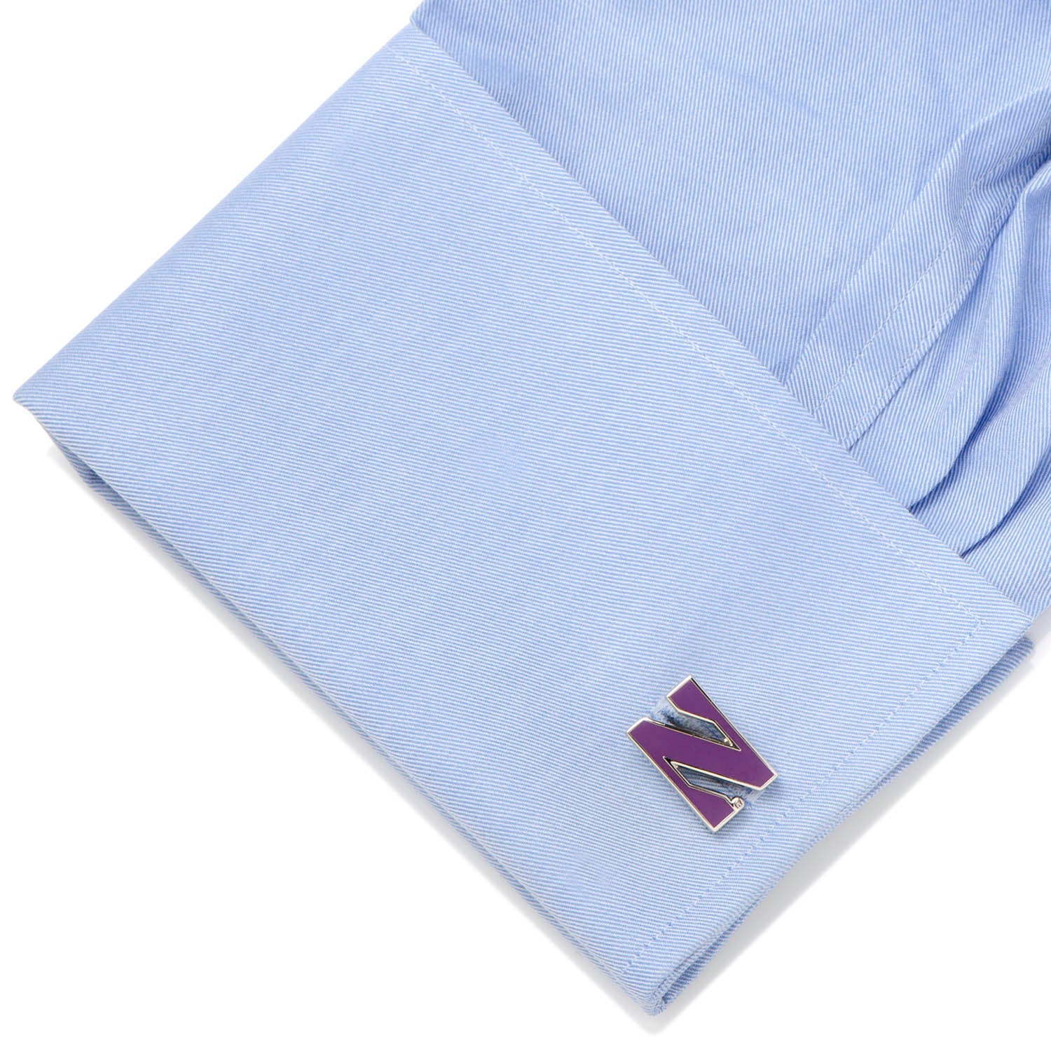 Show your school spirit with NCAA Northwestern University Cufflinks by Cufflinks.com—silver "N" shaped cufflinks featuring a purple enamel fill, ideal for fans seeking a sophisticated accessory.