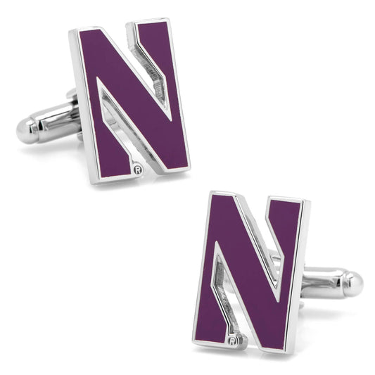 Show your school spirit with NCAA Northwestern University Cufflinks by Cufflinks.com—silver "N" shaped cufflinks featuring a purple enamel fill, ideal for fans seeking a sophisticated accessory.