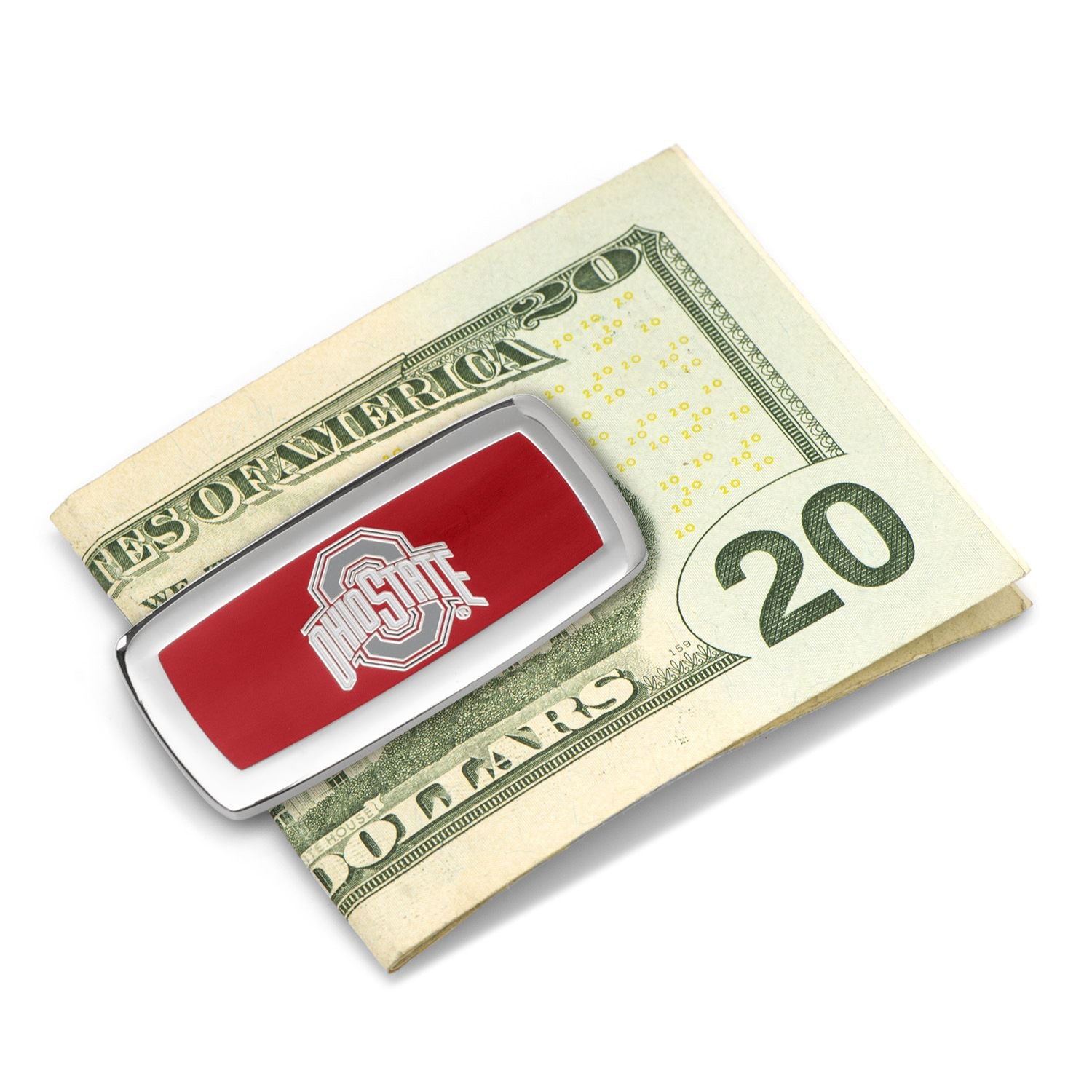 The NCAA Ohio State Buckeyes Cushion Money Clip by Cufflinks.com features the university logo in white on red—an essential, stylish team accessory for fans.