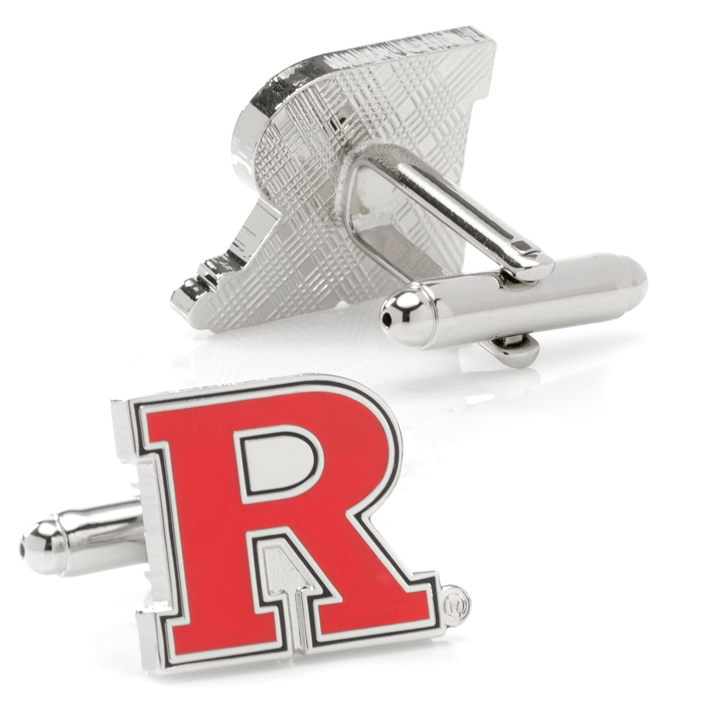 Show your school spirit with NCAA Rutgers University Cufflinks by Cufflinks.com—silver "R" design in red with a white outline, perfect for fans or as stylish collegiate team accessories.