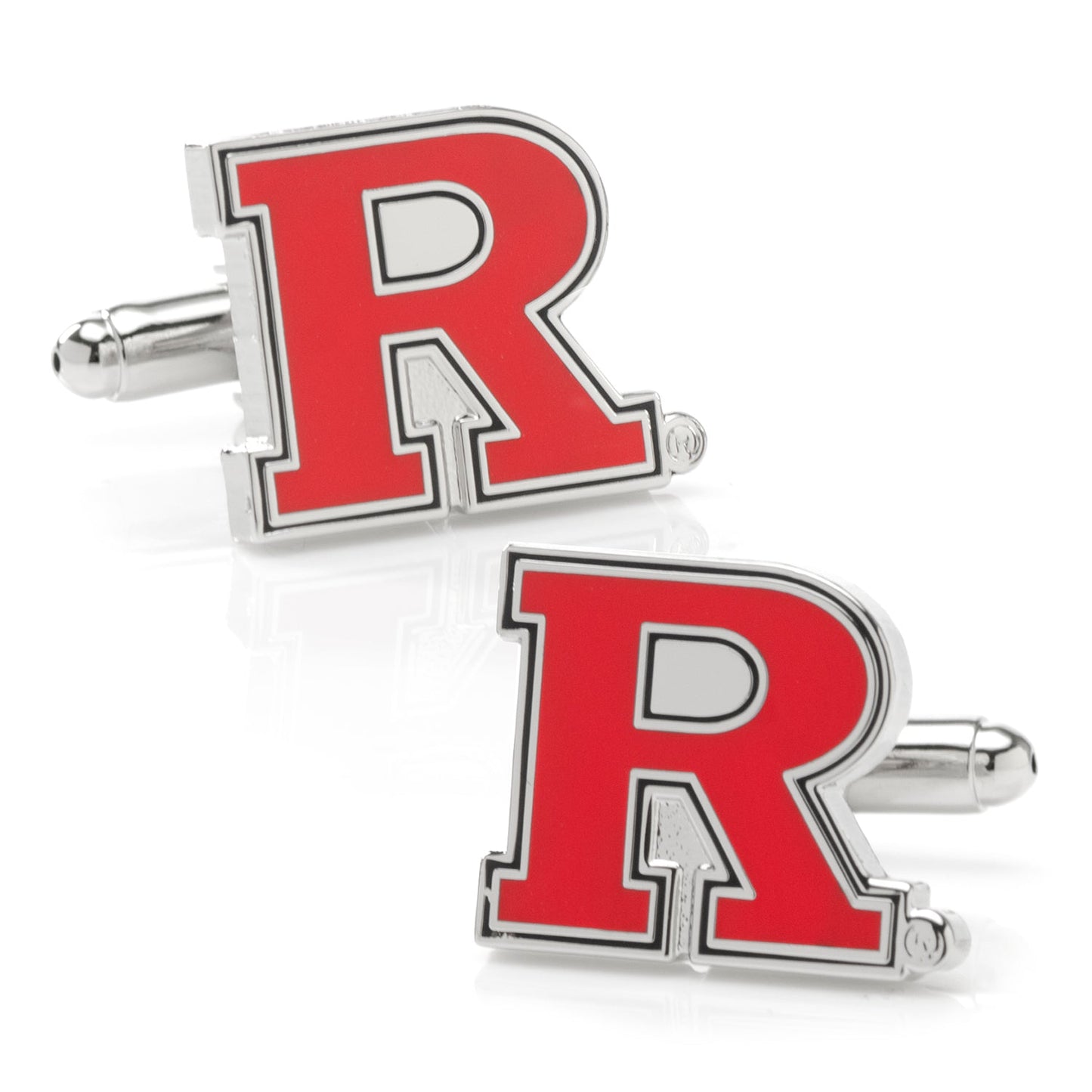 Show your school spirit with NCAA Rutgers University Cufflinks by Cufflinks.com—silver "R" design in red with a white outline, perfect for fans or as stylish collegiate team accessories.
