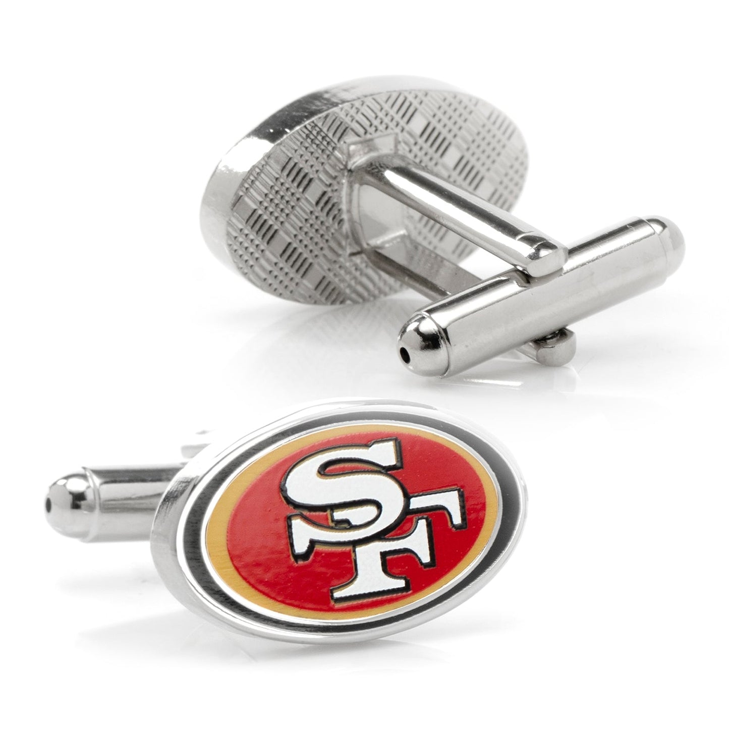 Show off your team pride with NFL San Francisco 49er's Cufflinks from Cufflinks.com, featuring an oval design with the iconic red, gold, and white logo—perfect for any dedicated fan.