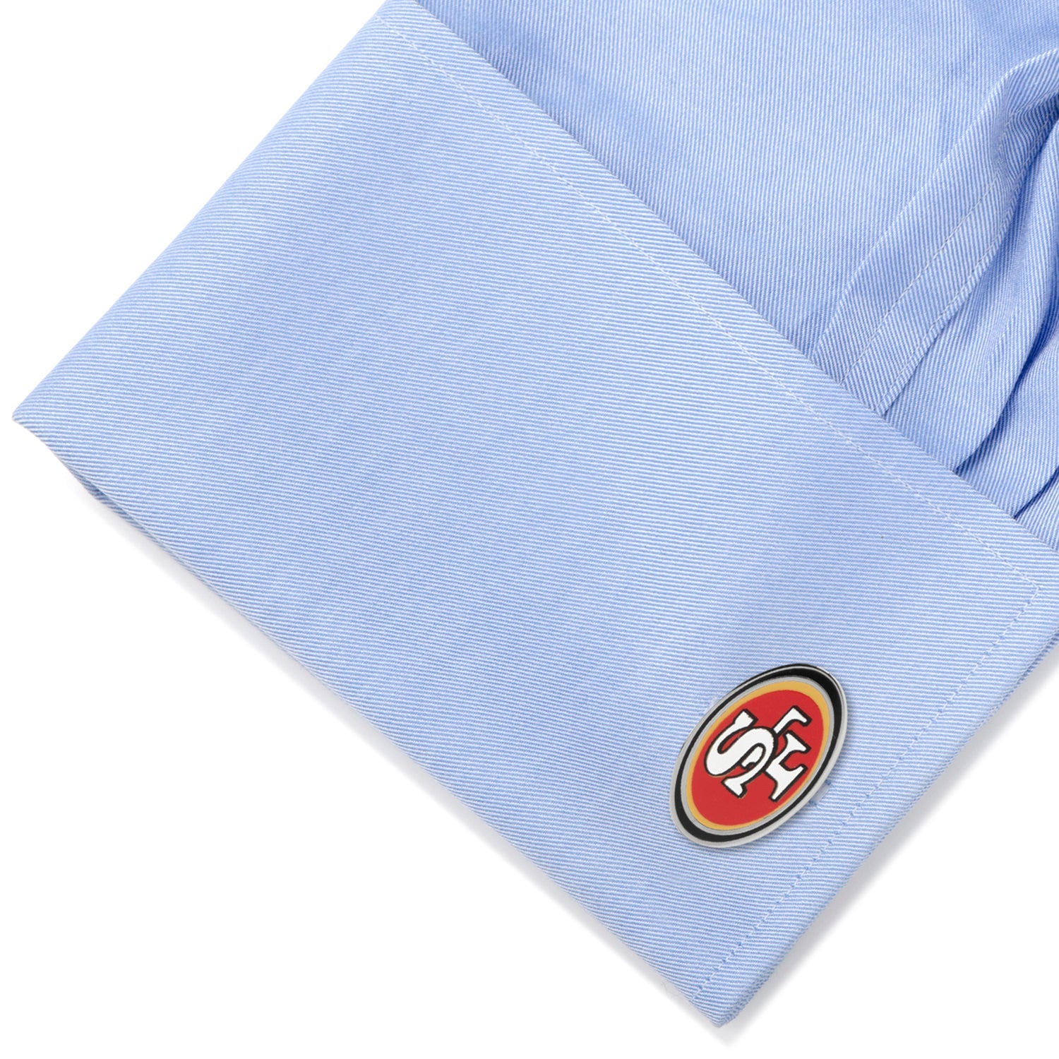 Show off your team pride with NFL San Francisco 49er's Cufflinks from Cufflinks.com, featuring an oval design with the iconic red, gold, and white logo—perfect for any dedicated fan.