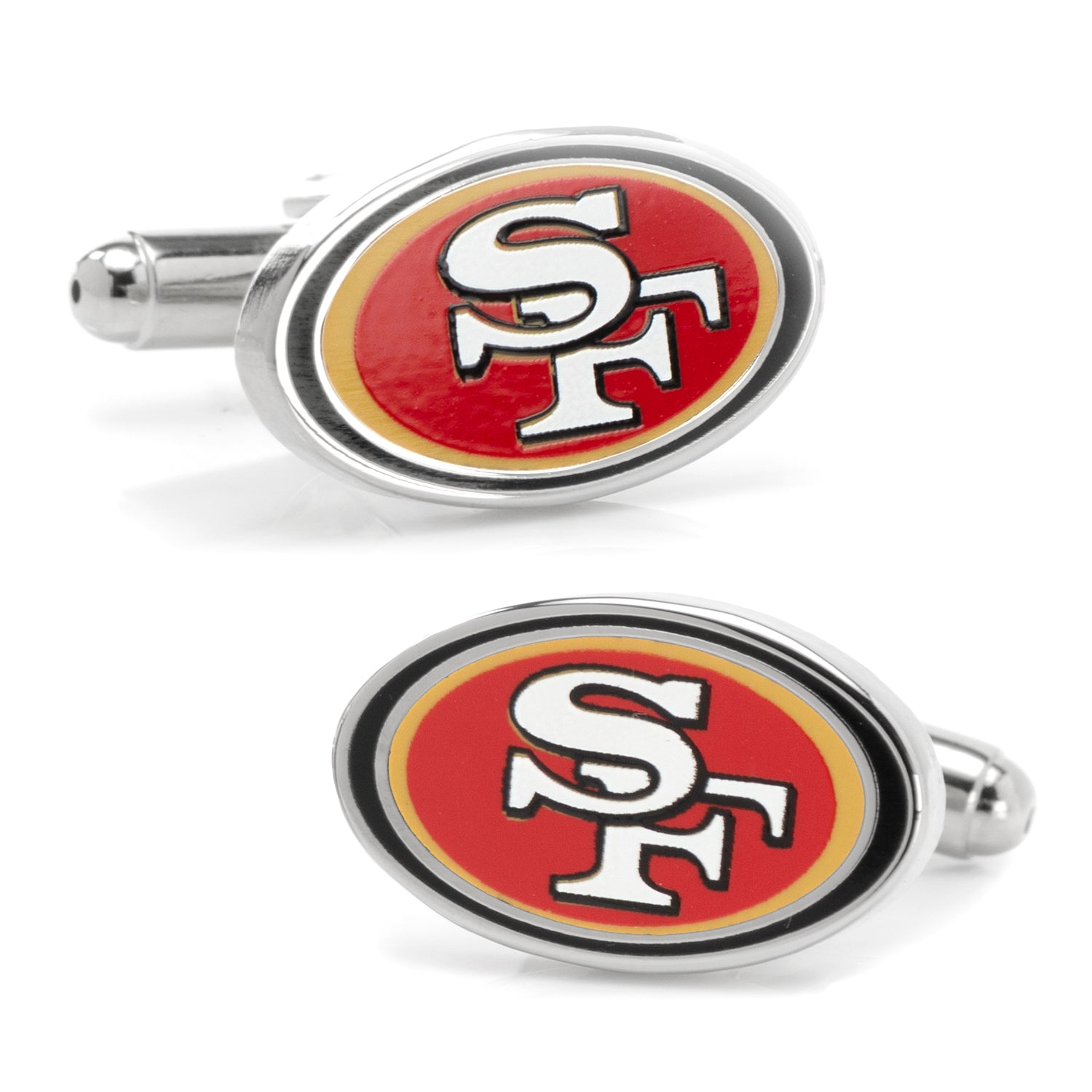 Show off your team pride with NFL San Francisco 49er's Cufflinks from Cufflinks.com, featuring an oval design with the iconic red, gold, and white logo—perfect for any dedicated fan.