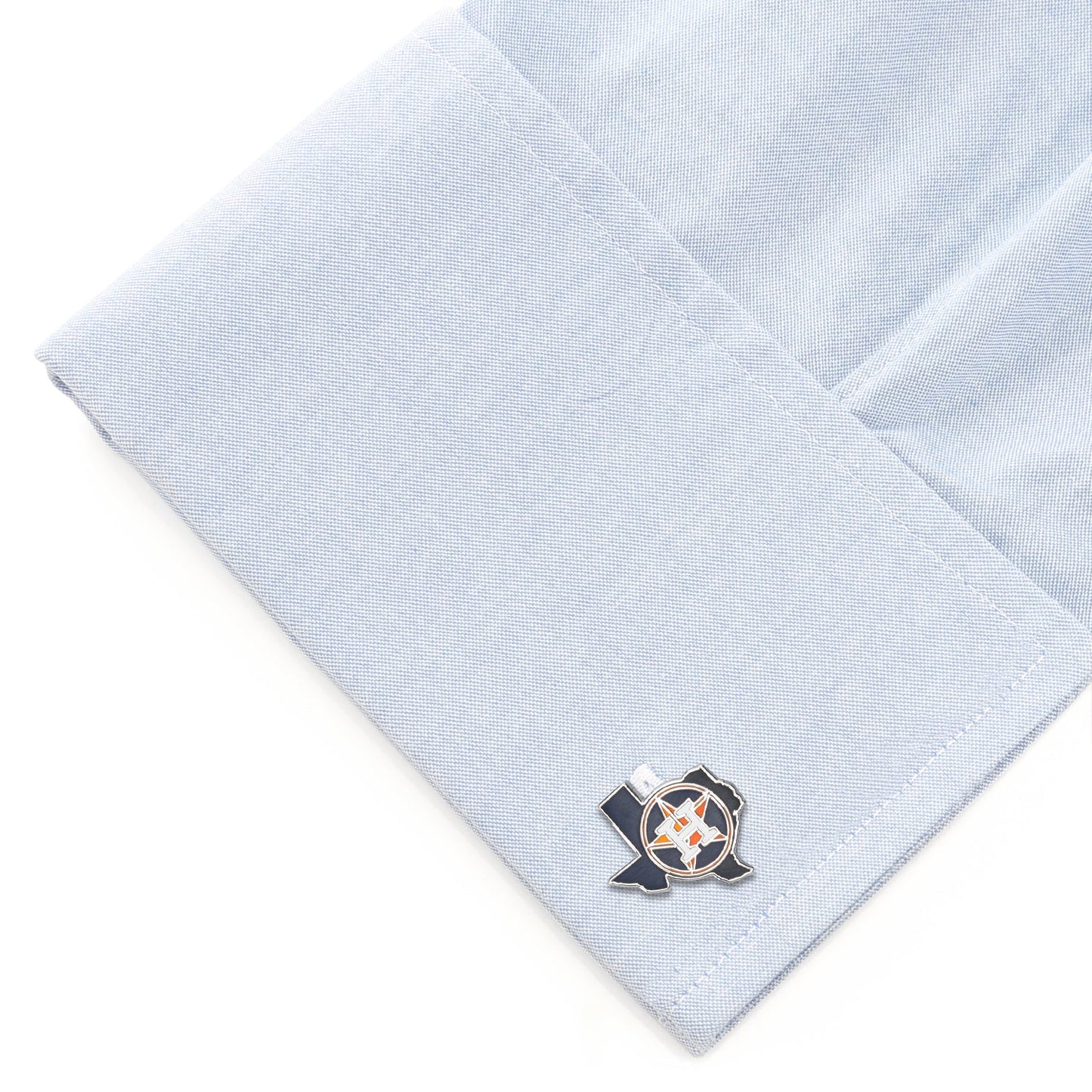 MLB Houston Astros State Shaped Cufflinks by Cufflinks.com feature the team logo in navy, orange, and white on Texas-shaped cufflinks. Officially licensed.