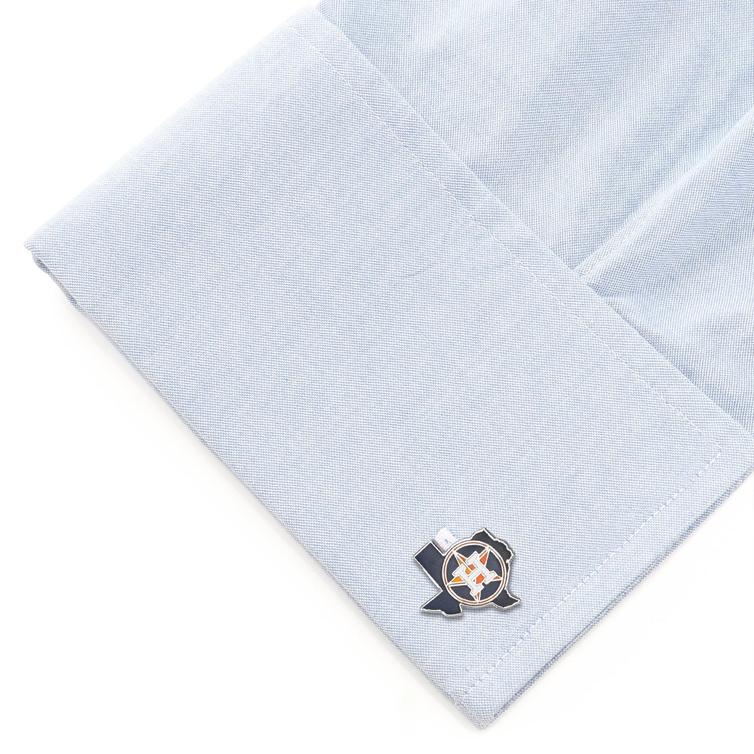MLB Houston Astros State Shaped Cufflinks by Cufflinks.com feature the team logo in navy, orange, and white on Texas-shaped cufflinks. Officially licensed.