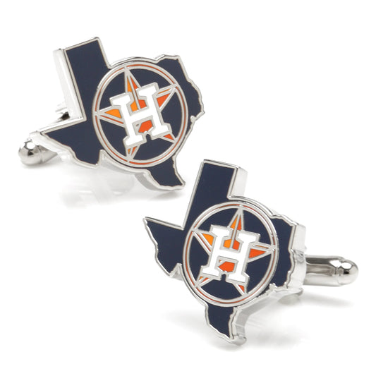 MLB Houston Astros State Shaped Cufflinks by Cufflinks.com feature the team logo in navy, orange, and white on Texas-shaped cufflinks. Officially licensed.