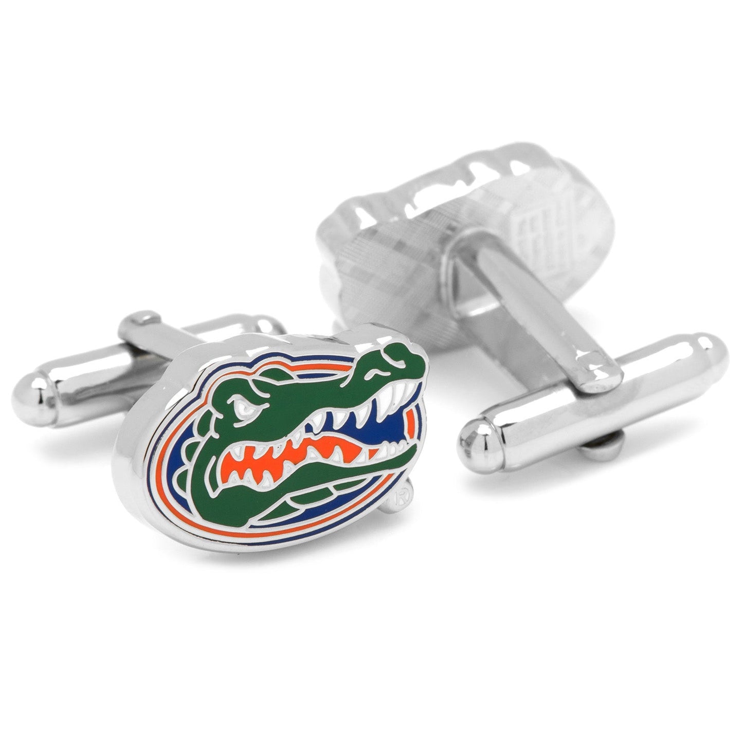 The NCAA University of Florida Cufflinks and Tie Bar Gift Set by Cufflinks.com features the Gators logo in green, orange, and blue enamel—an ideal NCAA gift for Florida Gators fans and alumni.