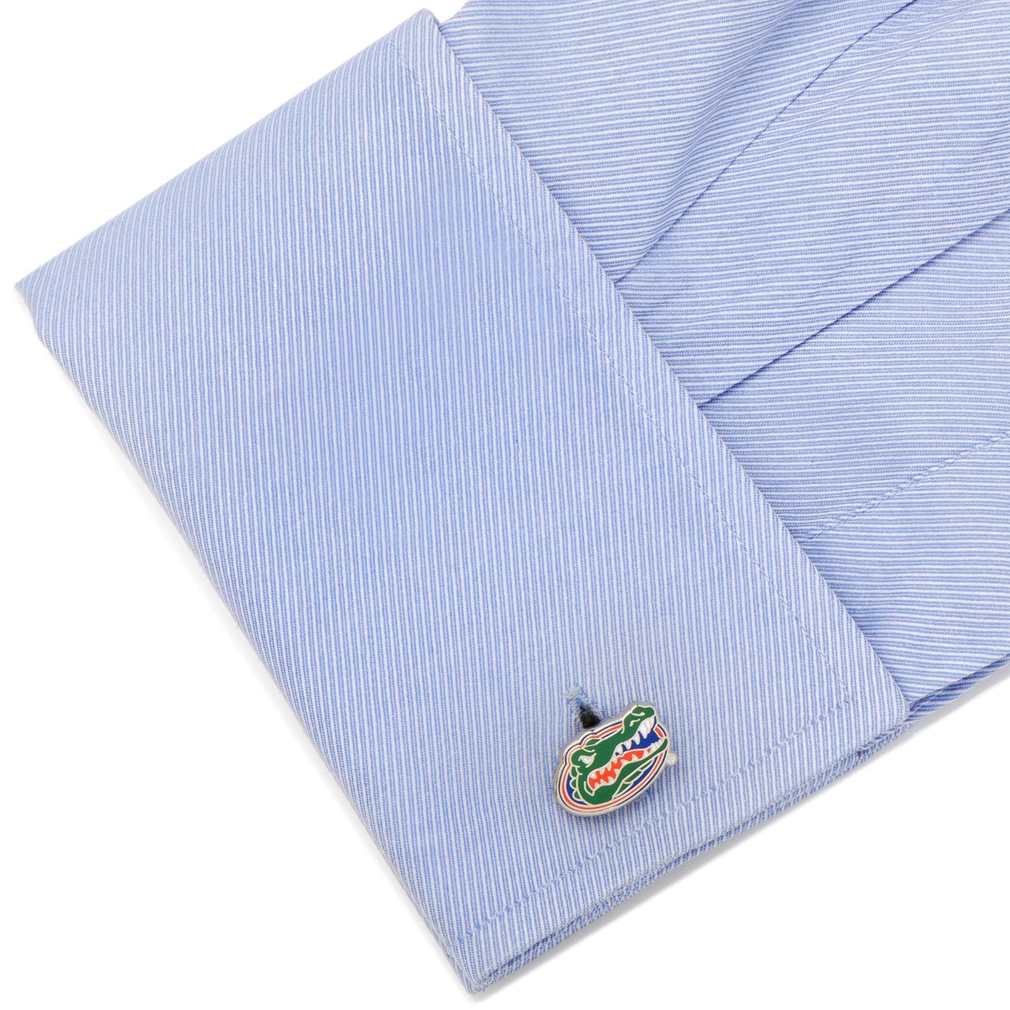 The NCAA University of Florida Cufflinks and Tie Bar Gift Set by Cufflinks.com features the Gators logo in green, orange, and blue enamel—an ideal NCAA gift for Florida Gators fans and alumni.
