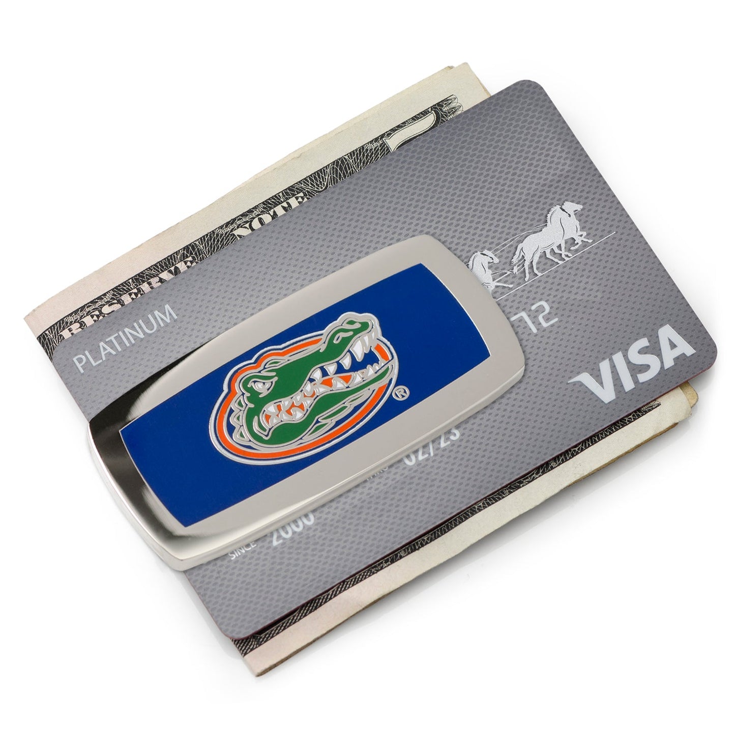 The Cufflinks.com NCAA University of Florida Gators Cushion Money Clip showcases the team logo on bold blue, making it a great accessory for any college sports fan.