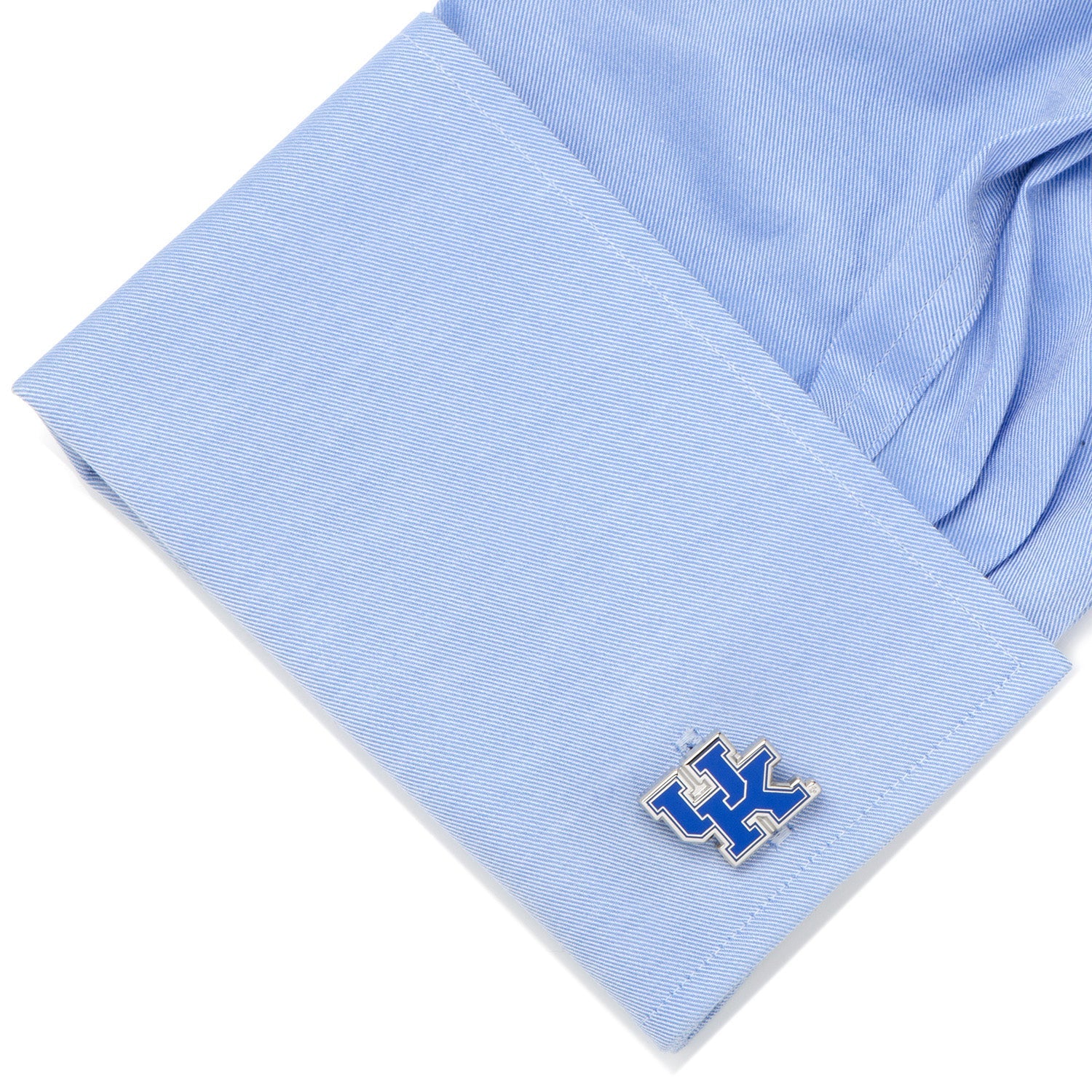 Show your school spirit with the NCAA University of Kentucky Cufflinks and Tie Bar Gift Set from Cufflinks.com, featuring matching cufflinks and a tie bar adorned with the blue and white "UK" logo on a crisp white background.