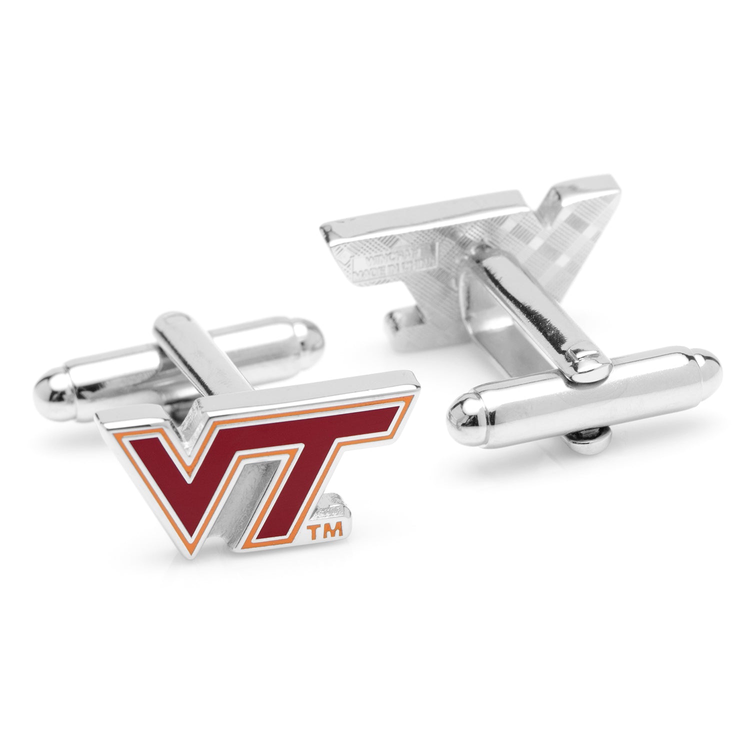 The NCAA Virginia Tech Hokies Cufflinks by Cufflinks.com feature a silver finish with the "VT" logo in maroon and orange.