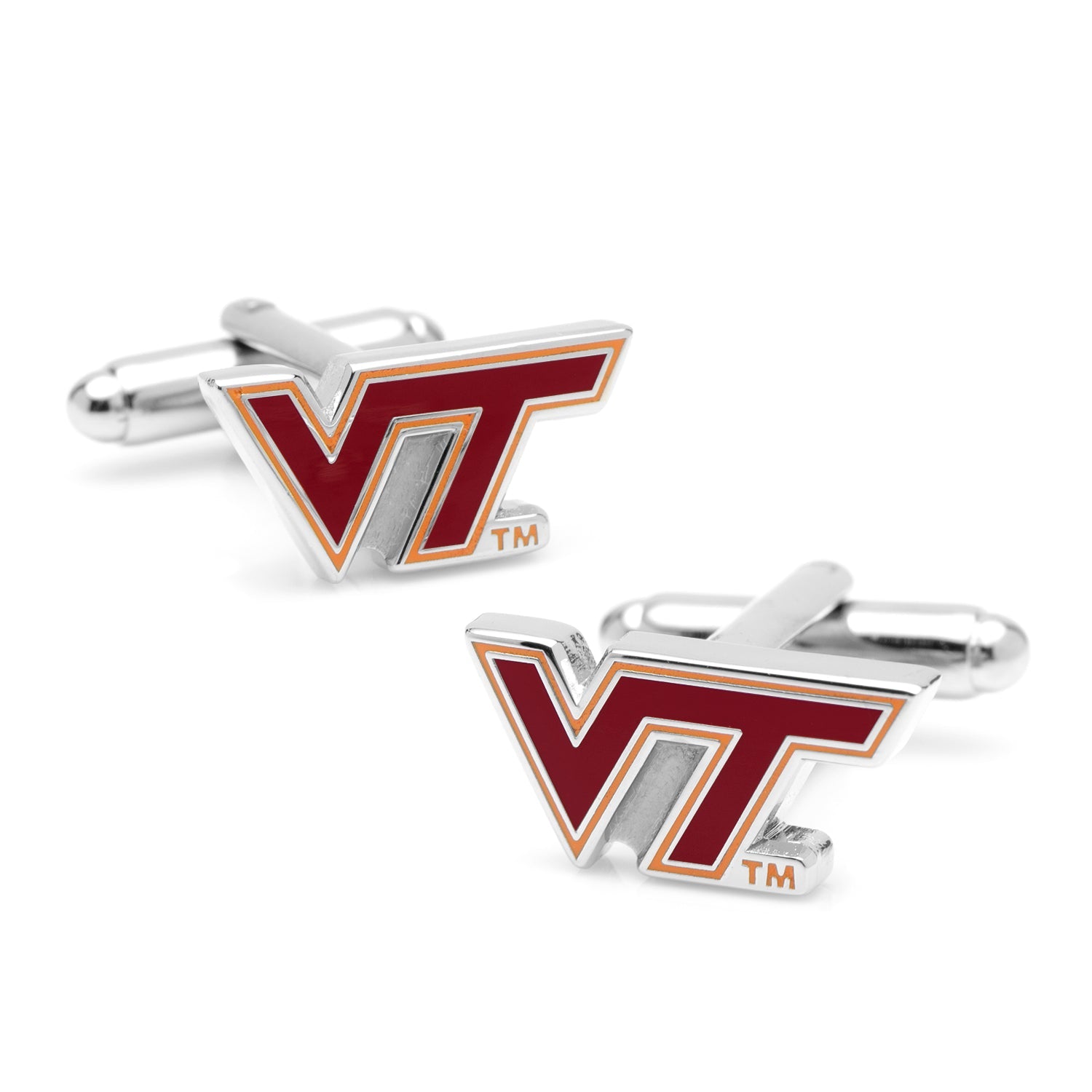 The NCAA Virginia Tech Hokies Cufflinks by Cufflinks.com feature a silver finish with the "VT" logo in maroon and orange.