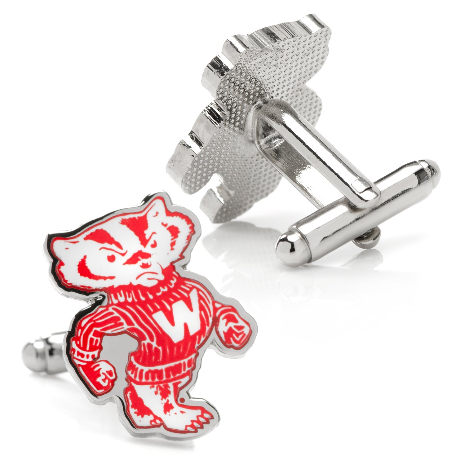 Show your school spirit with NCAA University of Wisconsin Badgers Throwback Cufflinks by Cufflinks.com, featuring metal vintage-style red and white cartoon badger mascots—perfect for any Wisconsin Badgers fan.